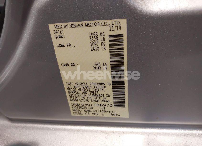 Photo 9 of 2020 Nissan Altima SR FWD (VIN 1N4BL4CV4LC196970)