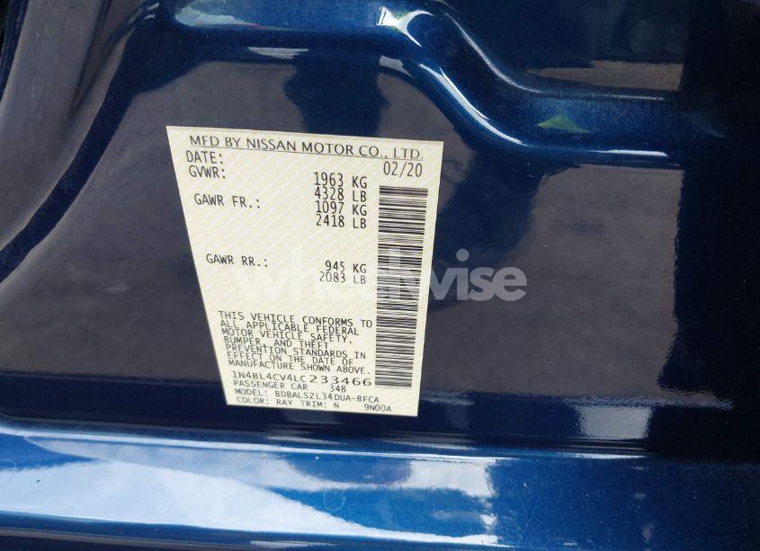 Photo 9 of 2020 Nissan Altima SR FWD (VIN 1N4BL4CV4LC233466)