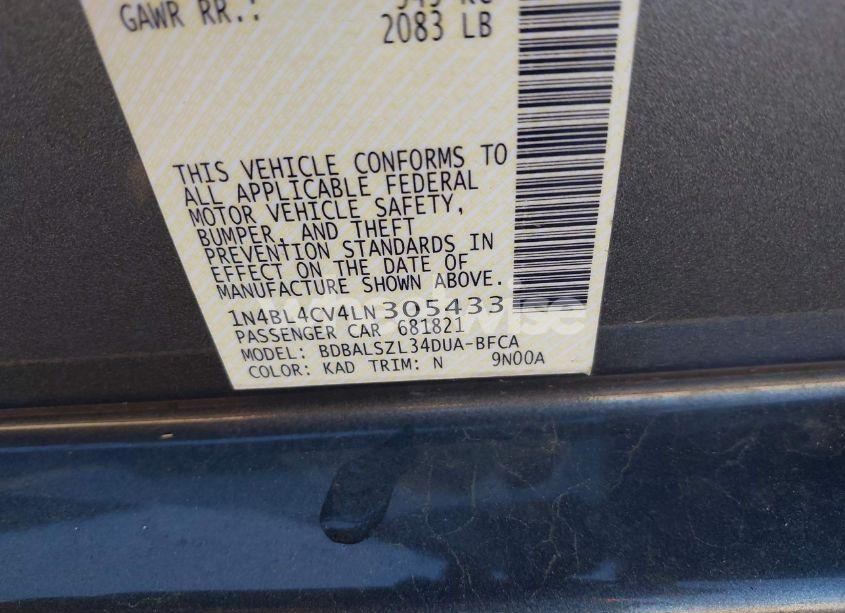 Photo 9 of 2020 Nissan Altima SR FWD (VIN 1N4BL4CV4LN305433)