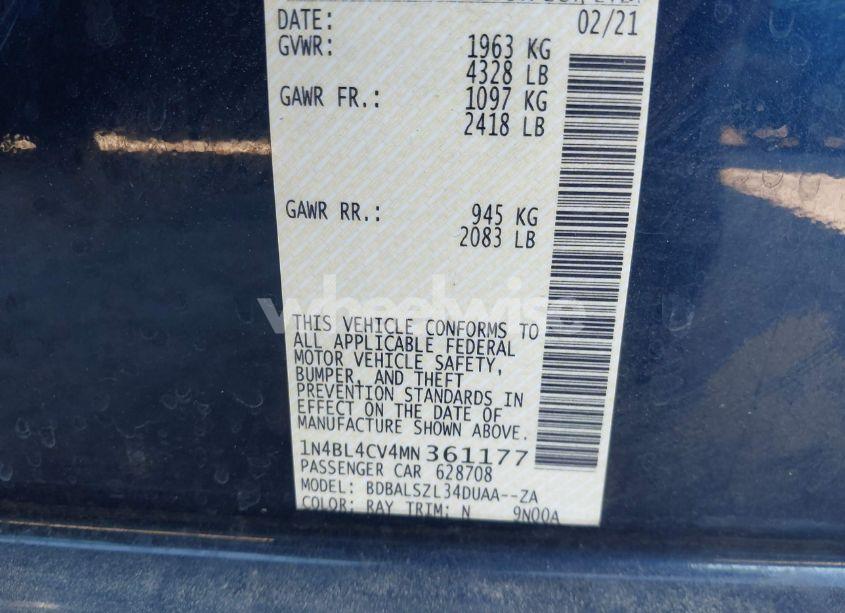 Photo 9 of 2021 Nissan Altima SR FWD (VIN 1N4BL4CV4MN361177)