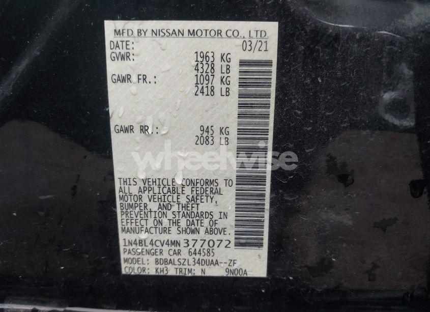 Photo 9 of 2021 Nissan Altima SR FWD (VIN 1N4BL4CV4MN377072)