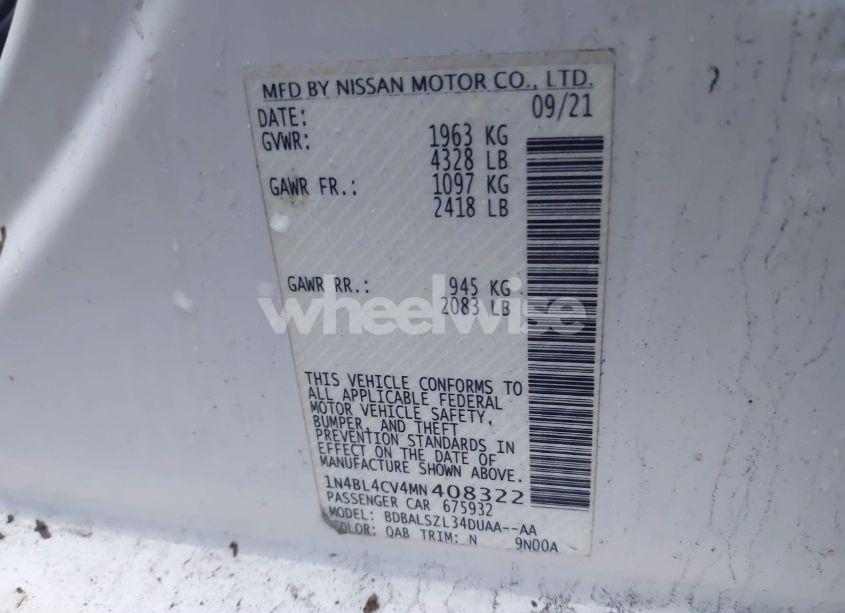 Photo 9 of 2021 Nissan Altima SR FWD (VIN 1N4BL4CV4MN408322)