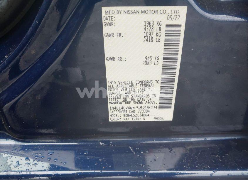 Photo 9 of 2022 Nissan Altima SR FWD (VIN 1N4BL4CV4NN382919)