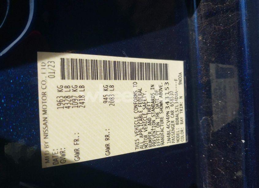 Photo 9 of 2023 Nissan Altima SR FWD (VIN 1N4BL4CV4PN343153)