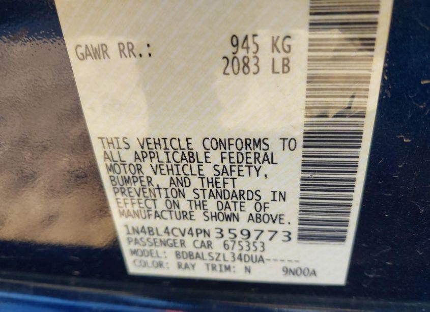 Photo 9 of 2023 Nissan Altima SR FWD (VIN 1N4BL4CV4PN359773)