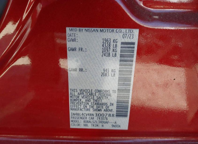 Photo 9 of 2024 Nissan Altima SR FWD (VIN 1N4BL4CV4RN300788)