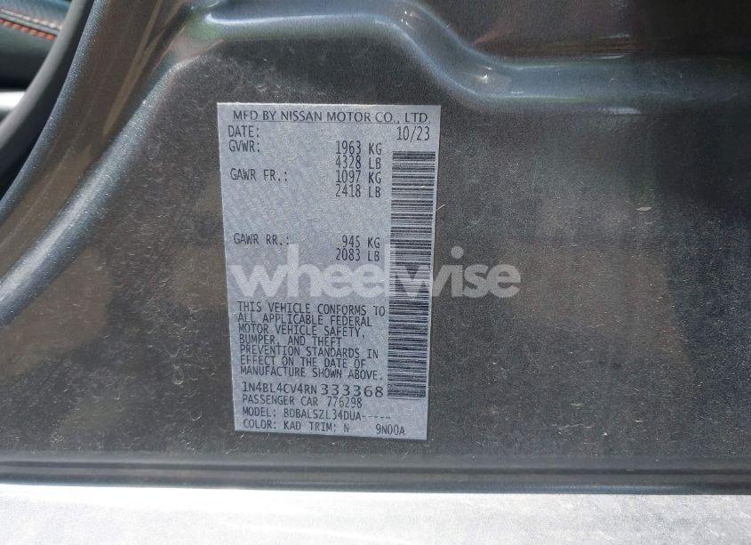 Photo 9 of 2024 Nissan Altima SR FWD (VIN 1N4BL4CV4RN333368)