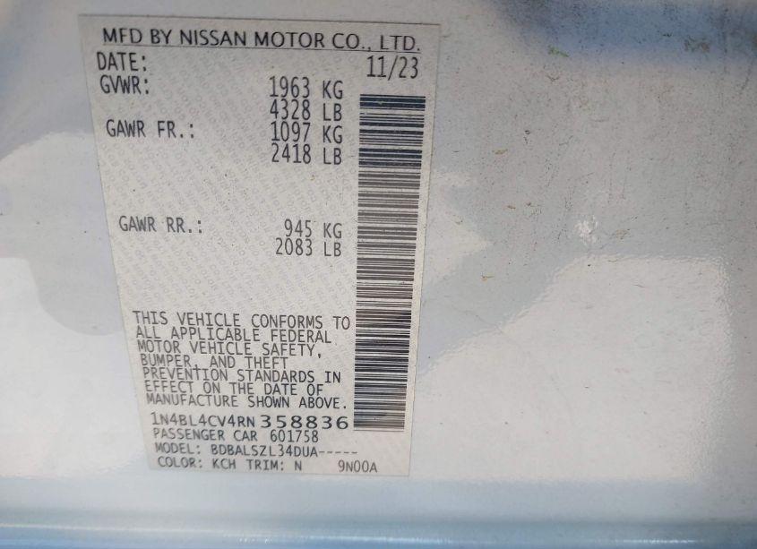 Photo 9 of 2024 Nissan Altima SR FWD (VIN 1N4BL4CV4RN358836)