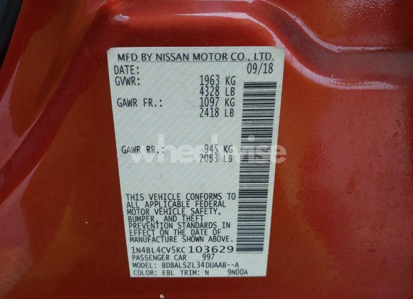 Photo 9 of 2019 Nissan Altima 2.5 SR (VIN 1N4BL4CV5KC103629)