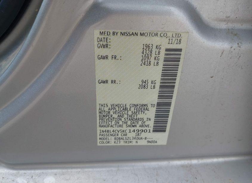 Photo 9 of 2019 Nissan Altima 2.5 SR (VIN 1N4BL4CV5KC149901)