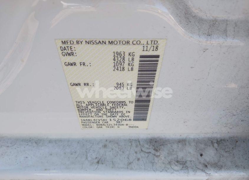 Photo 9 of 2019 Nissan Altima 2.5 SR (VIN 1N4BL4CV5KC152068)