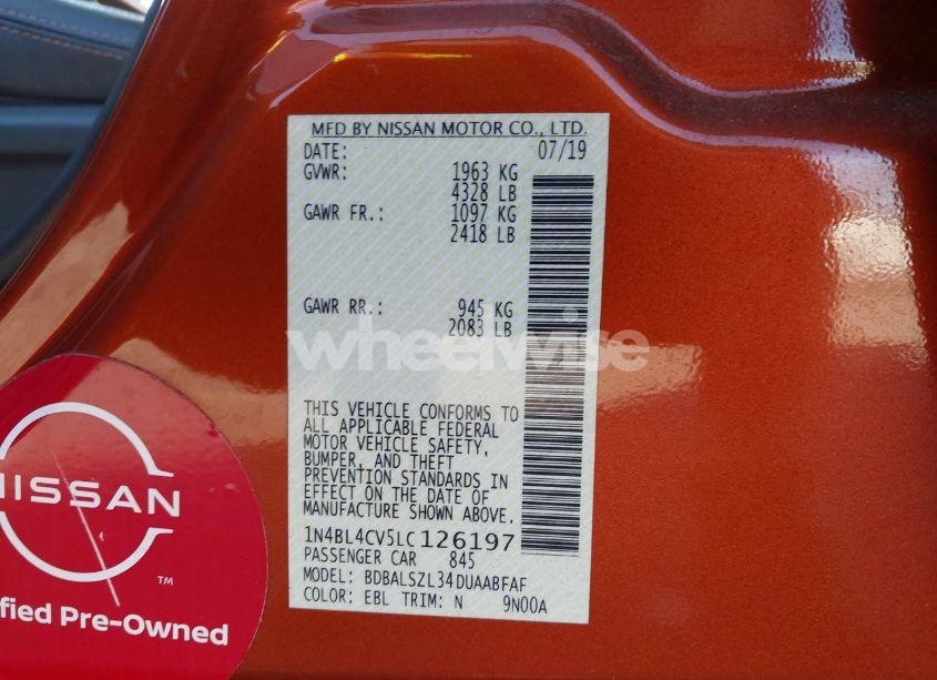 Photo 9 of 2020 Nissan Altima SR FWD (VIN 1N4BL4CV5LC126197)