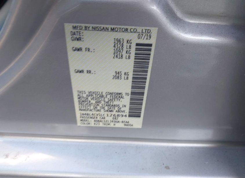 Photo 9 of 2020 Nissan Altima SR FWD (VIN 1N4BL4CV5LC126894)