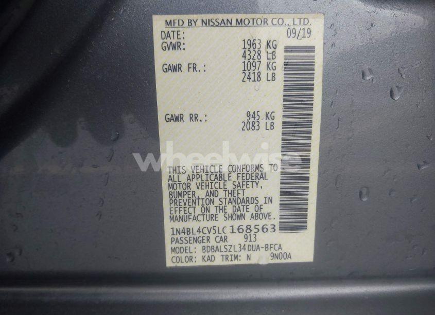 Photo 9 of 2020 Nissan Altima SR FWD (VIN 1N4BL4CV5LC168563)