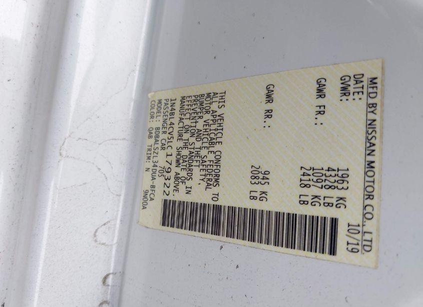 Photo 9 of 2020 Nissan Altima SR FWD (VIN 1N4BL4CV5LC179322)