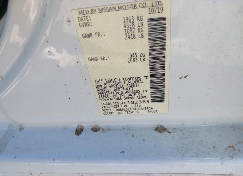 Photo 9 of 2020 Nissan Altima SR FWD (VIN 1N4BL4CV5LC182365)