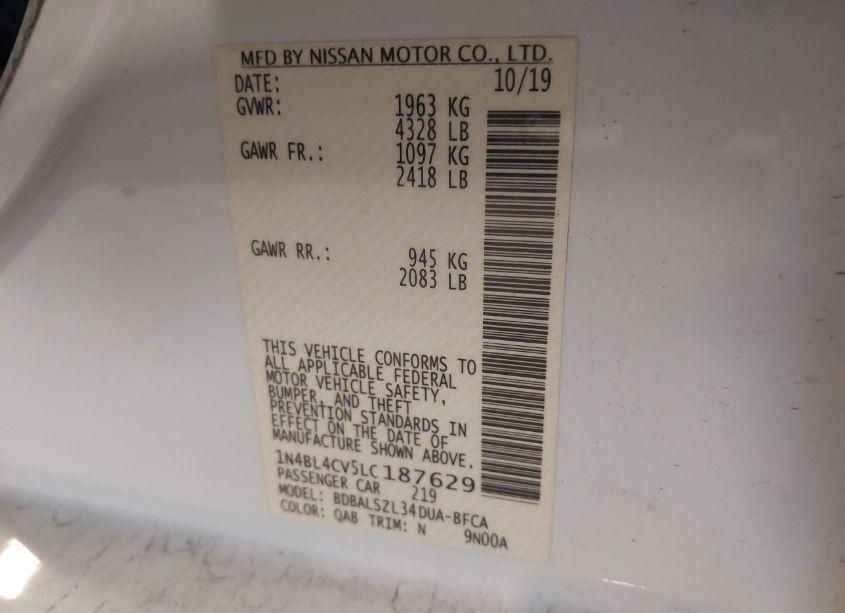 Photo 9 of 2020 Nissan Altima SR FWD (VIN 1N4BL4CV5LC187629)