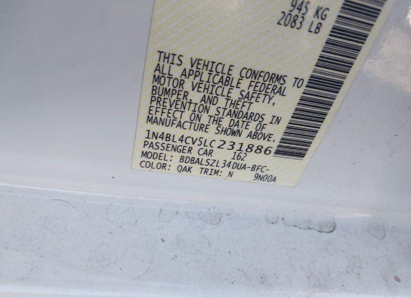 Photo 9 of 2020 Nissan Altima SR FWD (VIN 1N4BL4CV5LC231886)