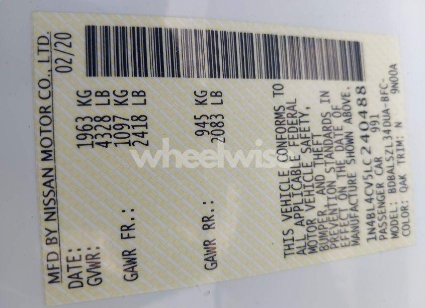 Photo 9 of 2020 Nissan Altima SR FWD (VIN 1N4BL4CV5LC240488)