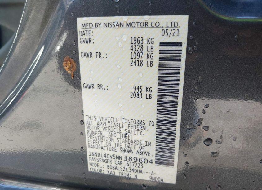 Photo 9 of 2021 Nissan Altima SR FWD (VIN 1N4BL4CV5MN389604)