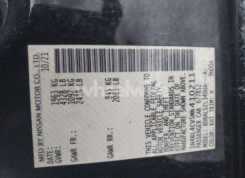 Photo 9 of 2021 Nissan Altima SR FWD (VIN 1N4BL4CV5MN410211)