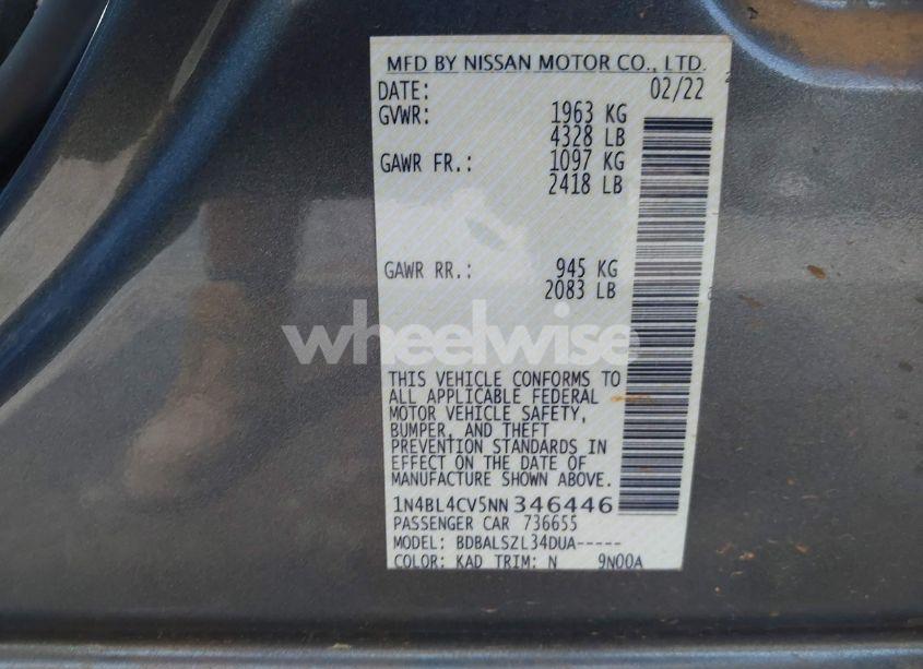 Photo 9 of 2022 Nissan Altima SR FWD (VIN 1N4BL4CV5NN346446)