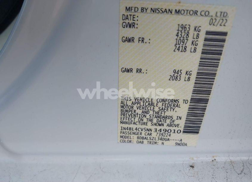 Photo 9 of 2022 Nissan Altima SR FWD (VIN 1N4BL4CV5NN349010)