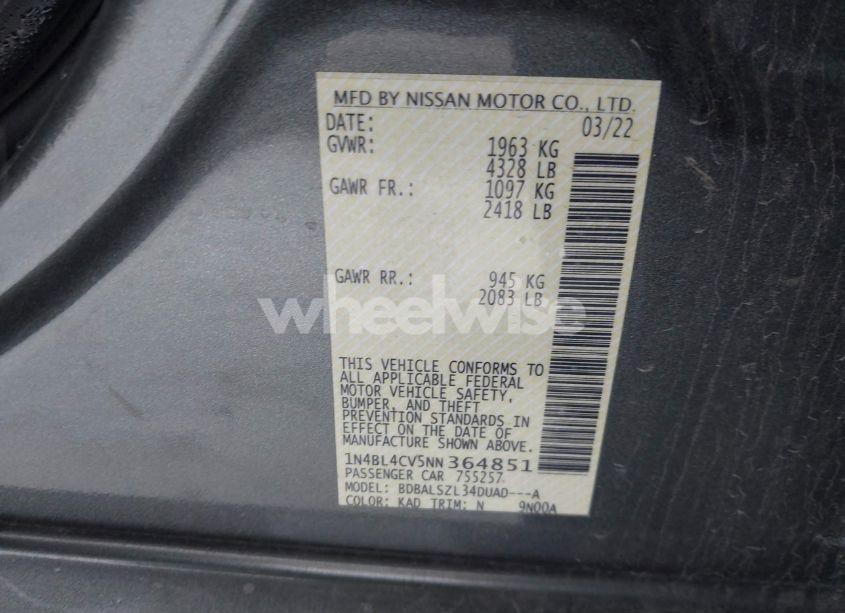 Photo 9 of 2022 Nissan Altima SR FWD (VIN 1N4BL4CV5NN364851)
