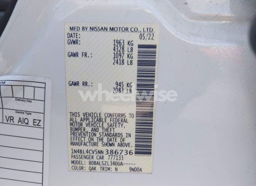 Photo 9 of 2022 Nissan Altima SR FWD (VIN 1N4BL4CV5NN386736)