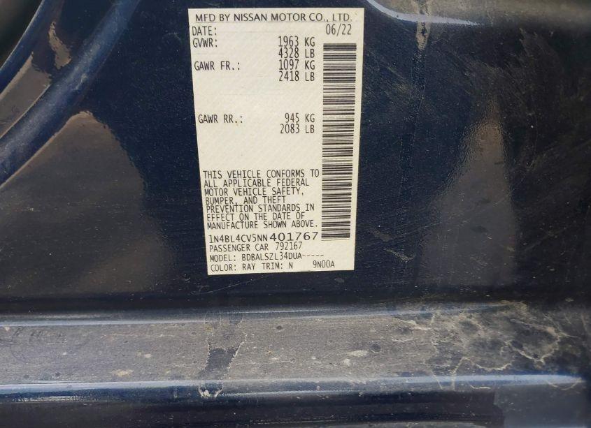 Photo 9 of 2022 Nissan Altima SR FWD (VIN 1N4BL4CV5NN401767)