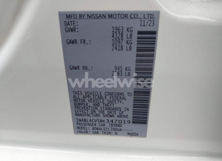 Photo 9 of 2024 Nissan Altima SR FWD (VIN 1N4BL4CV5RN347019)