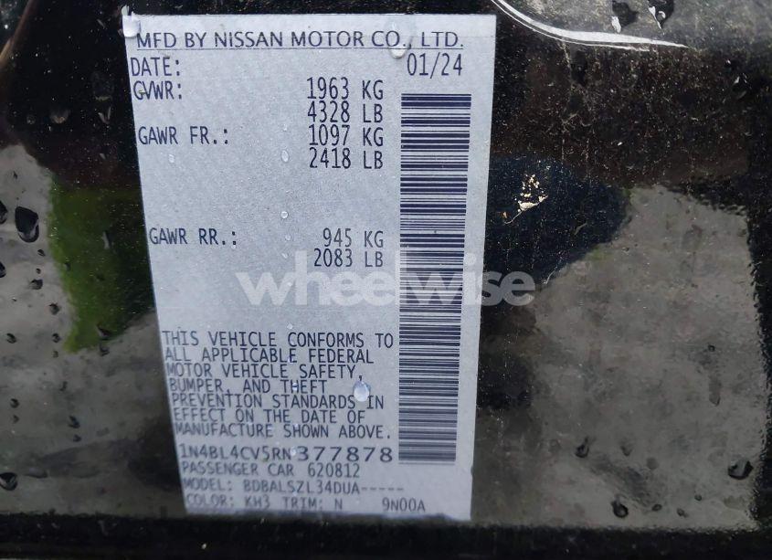 Photo 9 of 2024 Nissan Altima SR FWD (VIN 1N4BL4CV5RN377878)