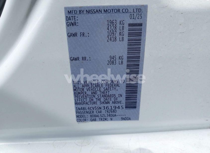 Photo 9 of 2025 Nissan Altima SR FWD (VIN 1N4BL4CV5SN361945)