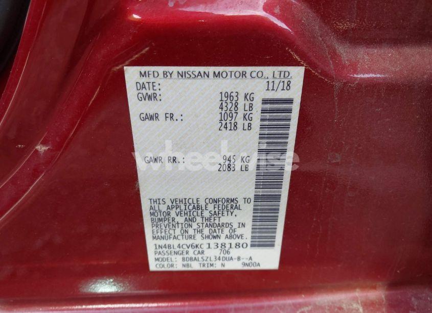 Photo 9 of 2019 Nissan Altima 2.5 SR (VIN 1N4BL4CV6KC138180)