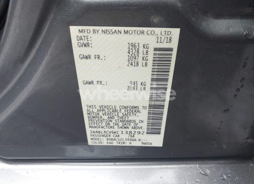 Photo 9 of 2019 Nissan Altima 2.5 SR (VIN 1N4BL4CV6KC138292)