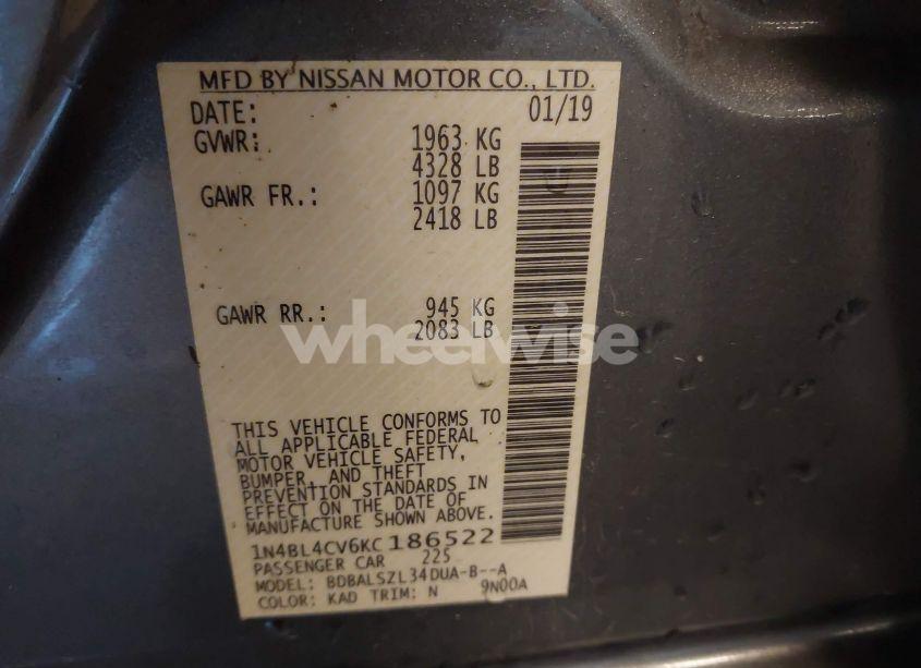 Photo 9 of 2019 Nissan Altima 2.5 SR (VIN 1N4BL4CV6KC186522)