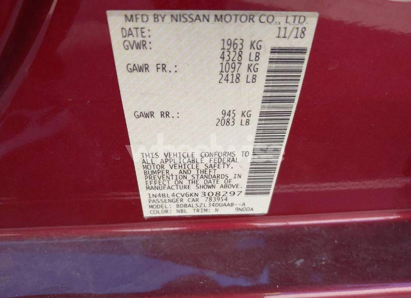 Photo 9 of 2019 Nissan Altima 2.5 SR (VIN 1N4BL4CV6KN308297)