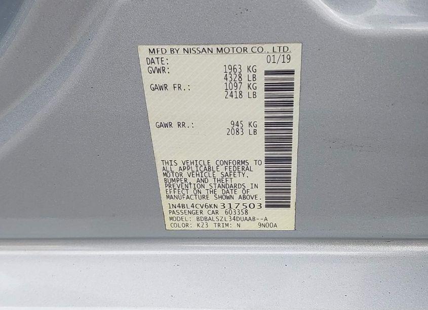 Photo 9 of 2019 Nissan Altima 2.5 SR (VIN 1N4BL4CV6KN317503)