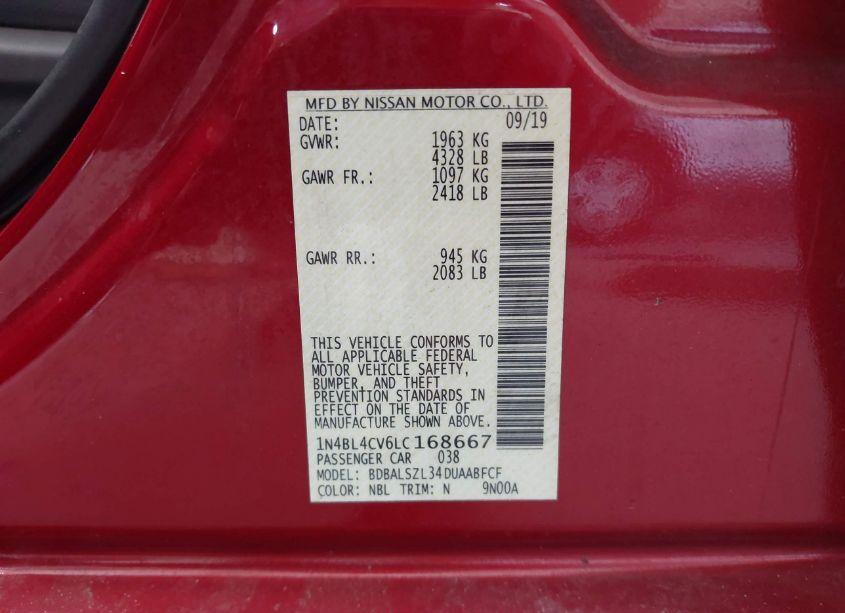 Photo 9 of 2020 Nissan Altima SR FWD (VIN 1N4BL4CV6LC168667)