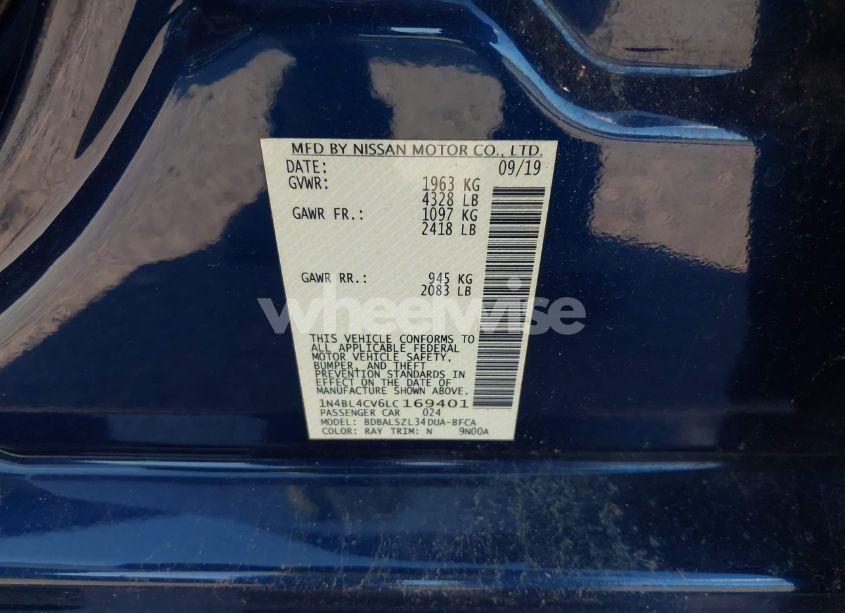 Photo 9 of 2020 Nissan Altima SR FWD (VIN 1N4BL4CV6LC169401)