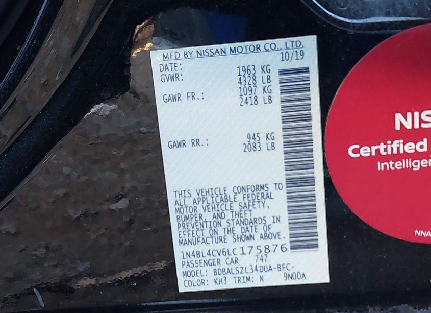 Photo 9 of 2020 Nissan Altima SR FWD (VIN 1N4BL4CV6LC175876)