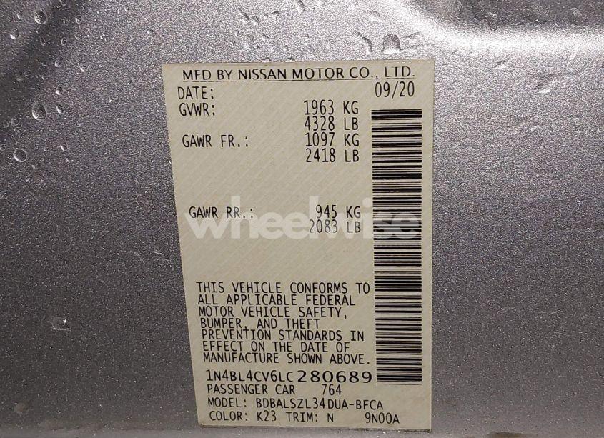 Photo 9 of 2020 Nissan Altima SR FWD (VIN 1N4BL4CV6LC280689)