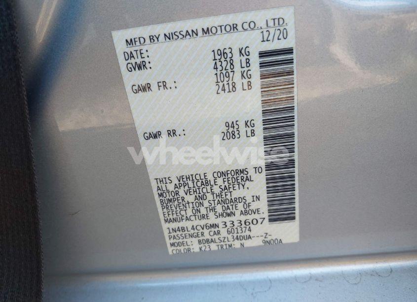 Photo 9 of 2021 Nissan Altima SR FWD (VIN 1N4BL4CV6MN333607)