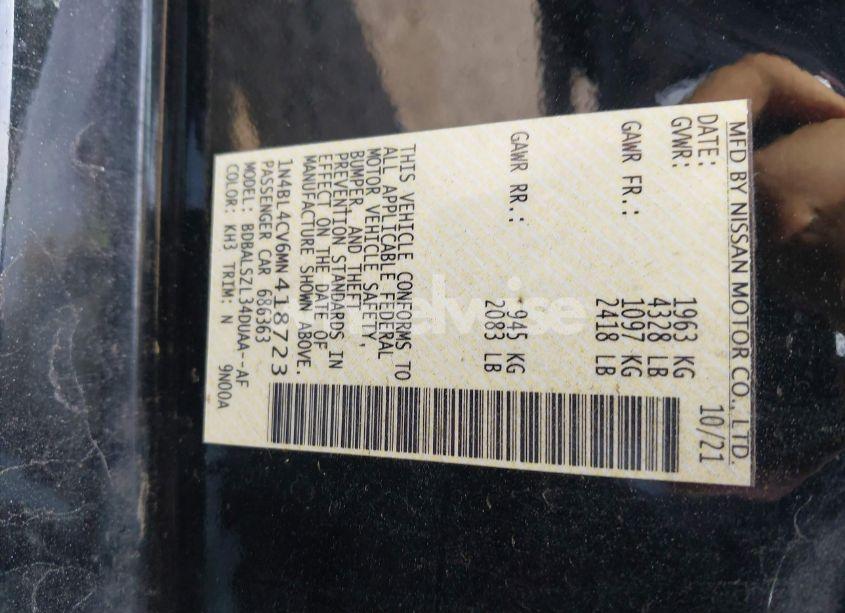 Photo 9 of 2021 Nissan Altima SR FWD (VIN 1N4BL4CV6MN418723)