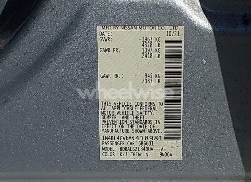 Photo 9 of 2021 Nissan Altima SR FWD (VIN 1N4BL4CV6MN418981)