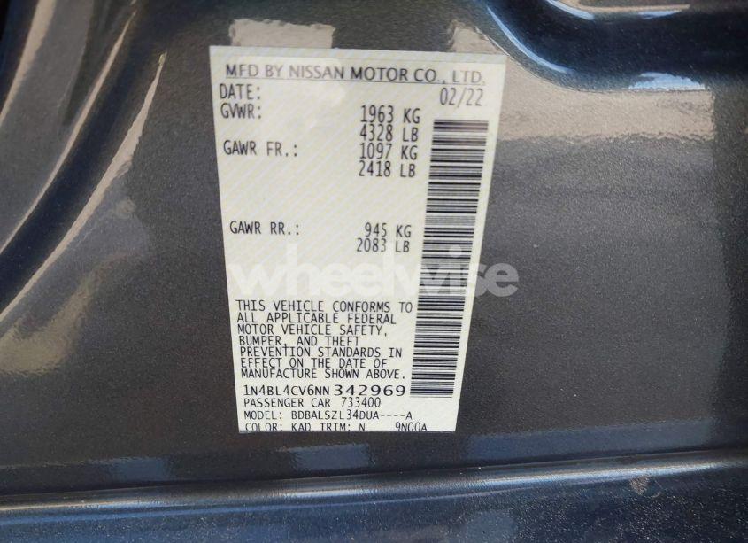 Photo 9 of 2022 Nissan Altima SR FWD (VIN 1N4BL4CV6NN342969)