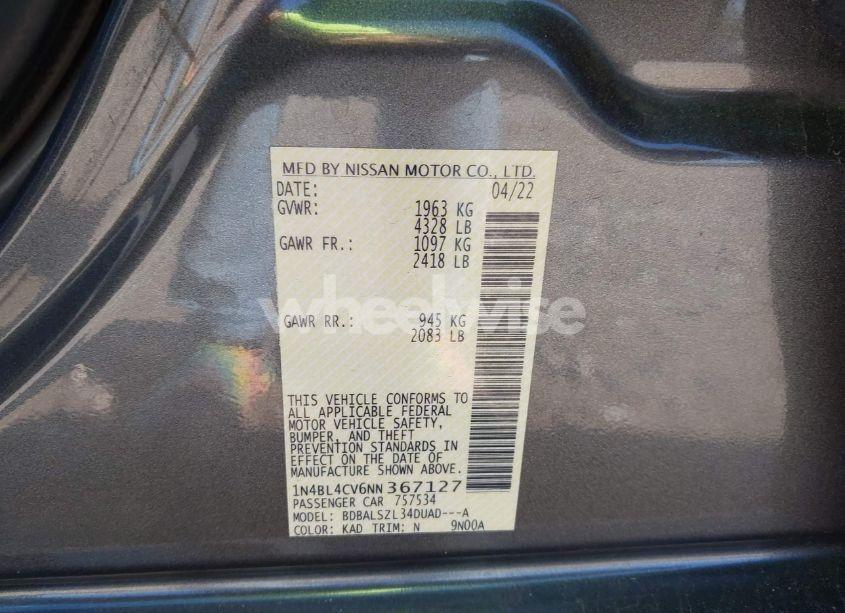 Photo 9 of 2022 Nissan Altima SR FWD (VIN 1N4BL4CV6NN367127)