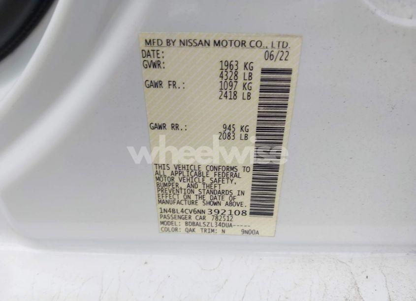 Photo 9 of 2022 Nissan Altima SR FWD (VIN 1N4BL4CV6NN392108)