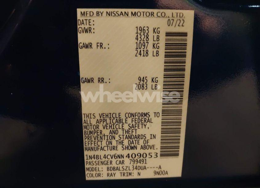 Photo 9 of 2022 Nissan Altima SR FWD (VIN 1N4BL4CV6NN409053)