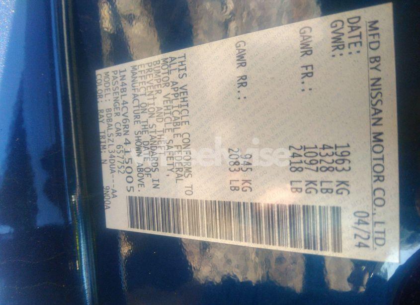 Photo 9 of 2024 Nissan Altima SR FWD (VIN 1N4BL4CV6RN415005)